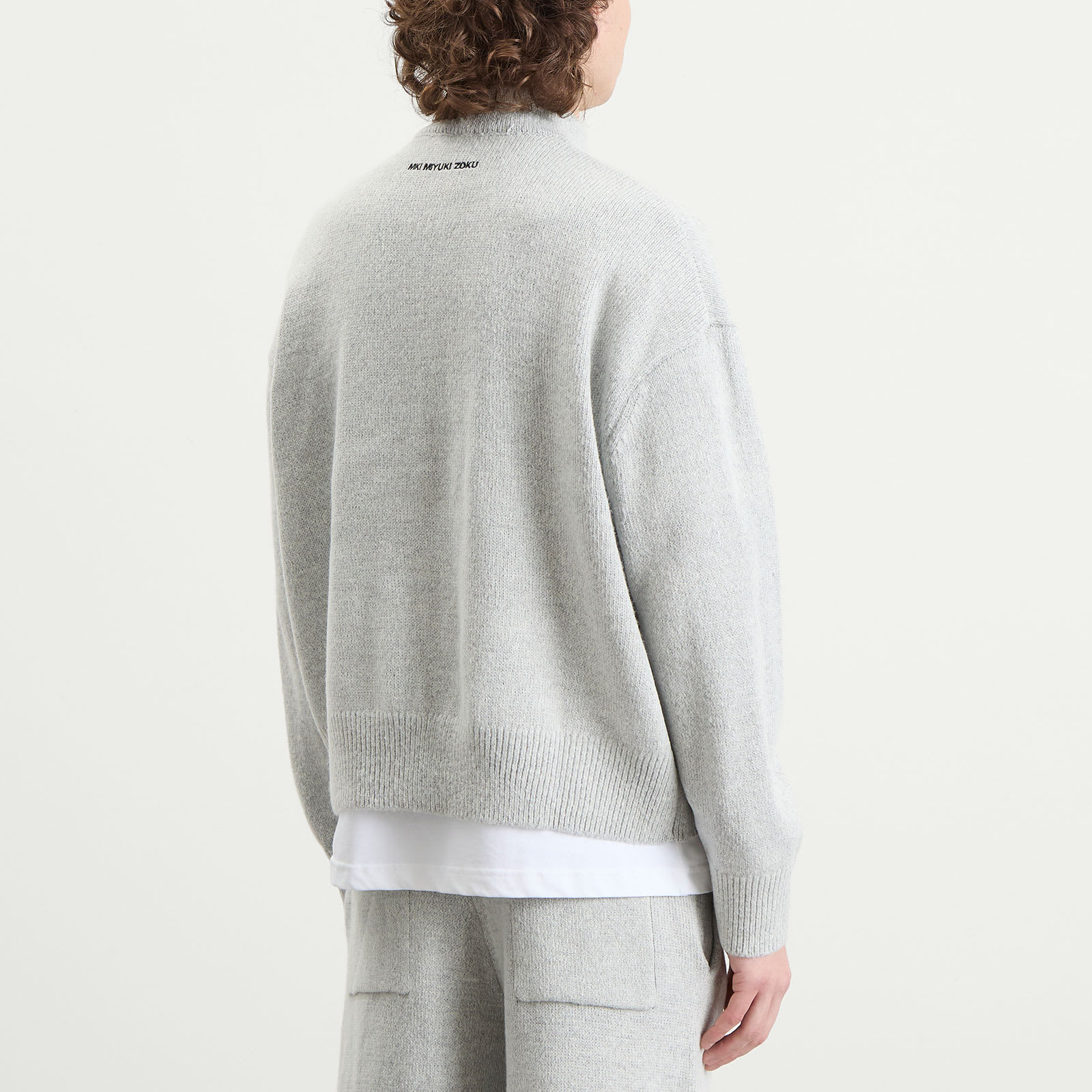 Men's Mohair Blend Knit Track Jacket Light Grey