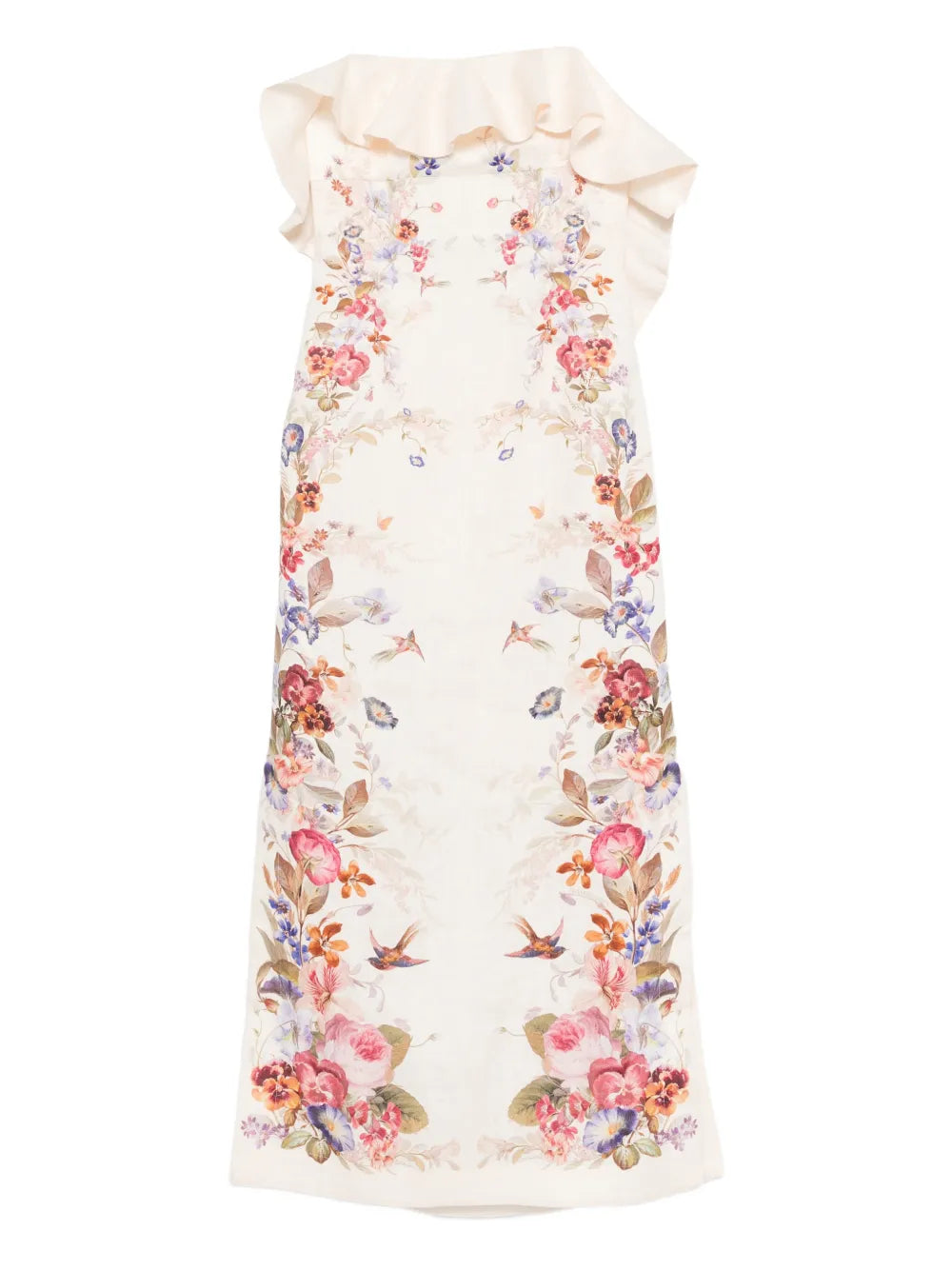 Floral Print Frilled Dress — Vanilla