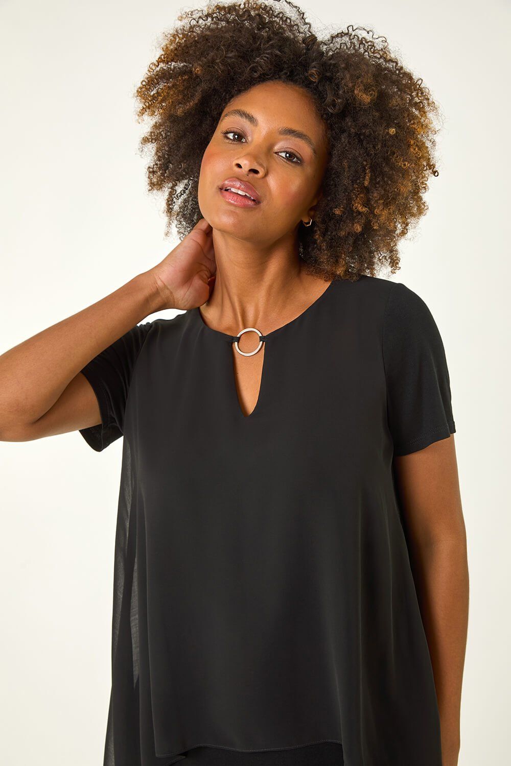 Ring Front Chiffon Overlay Top