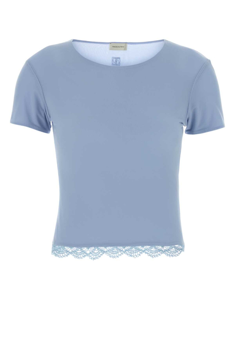 Magda Butrym - short sleeve round neck lace trim top