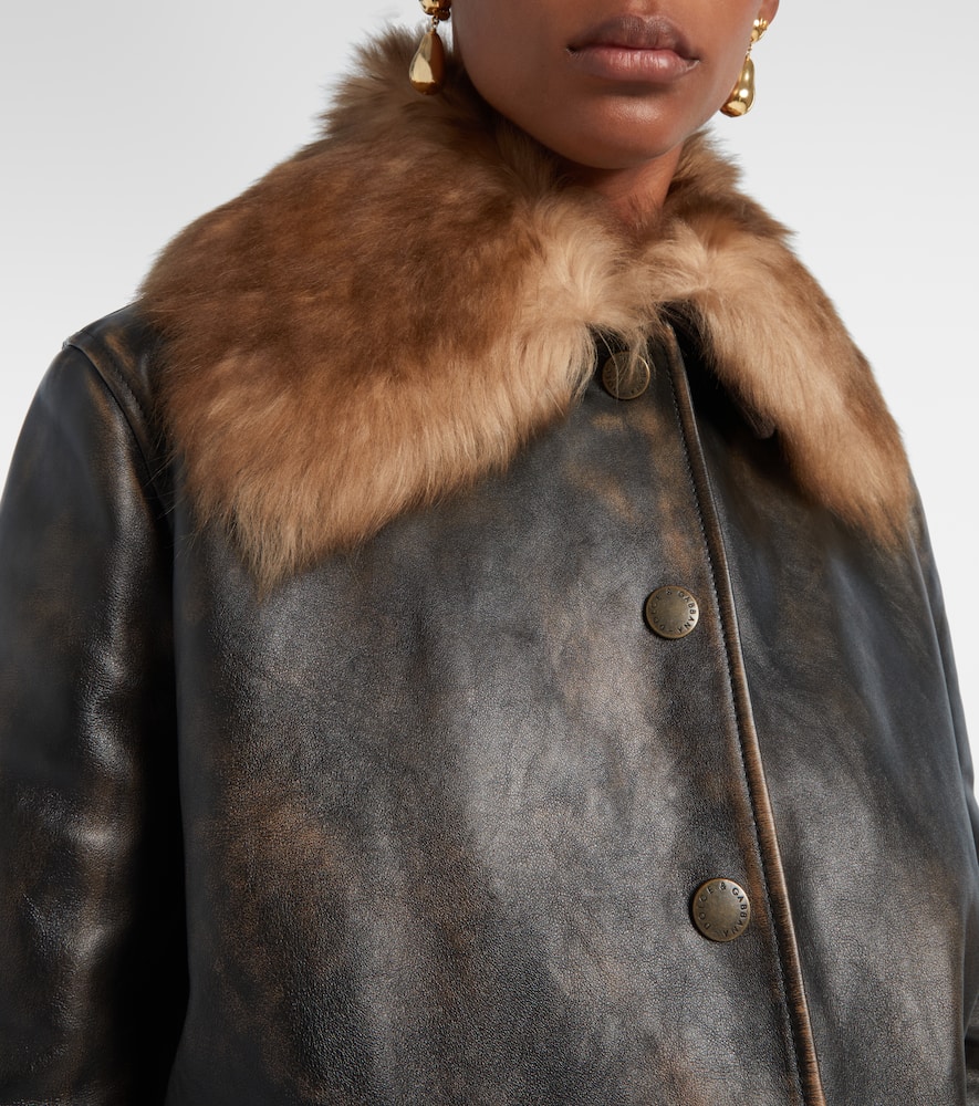 Shearling-trimmed leather bomber jacket