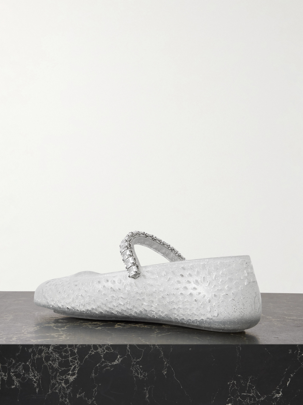 The Jelly Crystal-embellished Glittered Tpu Ballet Flats - Neutrals