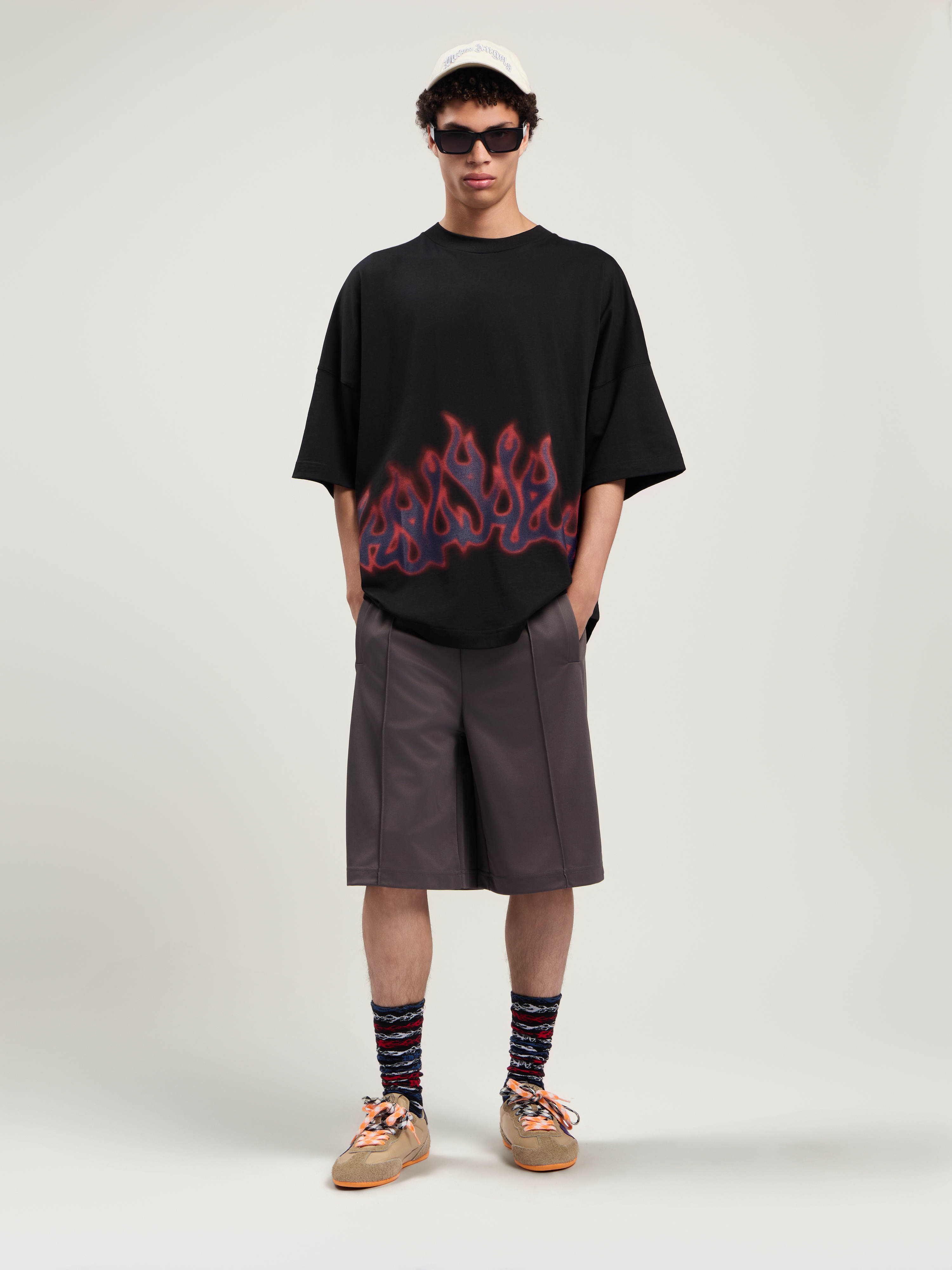 Back Curved Logo Track Shorts Man  Dark Grey