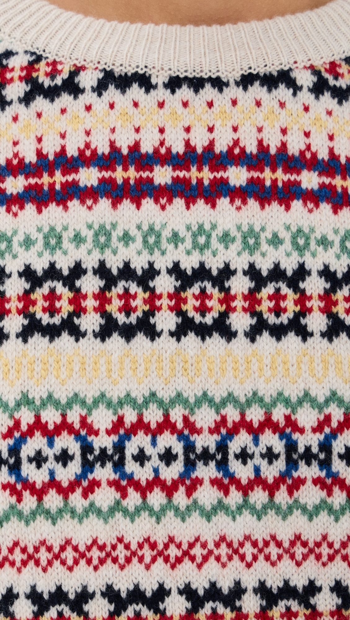 &Fair Isle Shrunken Crew Neck Sweater Ecru Base