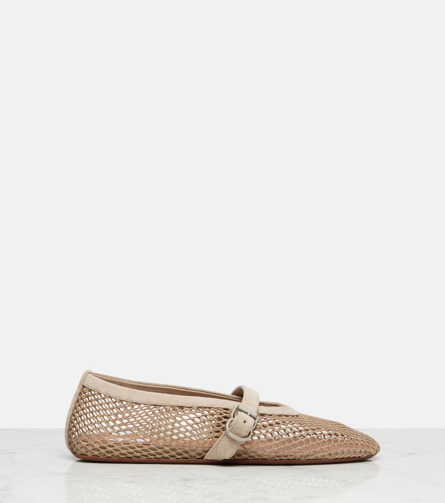 Alaïa Suede-trimmed fishnet ballet flats