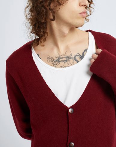 Wool Blend Plain Knit Regular Fit Cardigan Man Cardigan Burgundy Size XL Viscose, Recycled wool, Recycled polyamide, Recycled cashmere