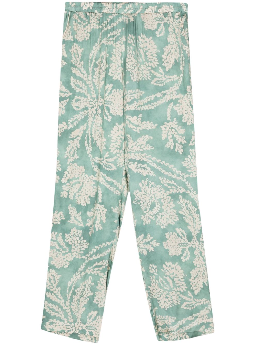 Leaf-print satin trousers - Green