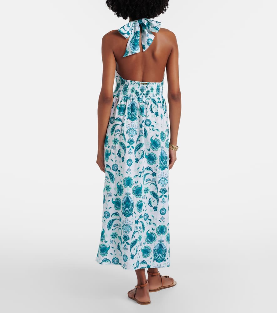 Kos paisley shirred linen maxi dress