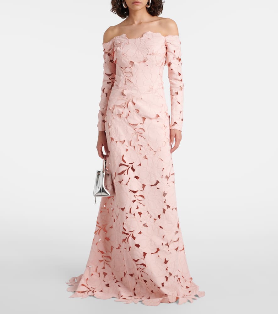 Costarellos Kasia floral off-shoulder lace gown
