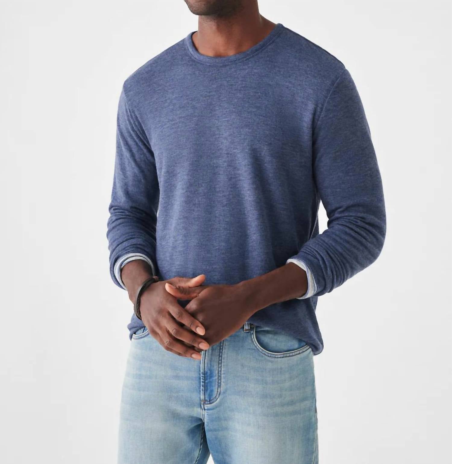 Cloud Reversible Crew Sweatshirt In Navy Heather/prairie Water Stripe