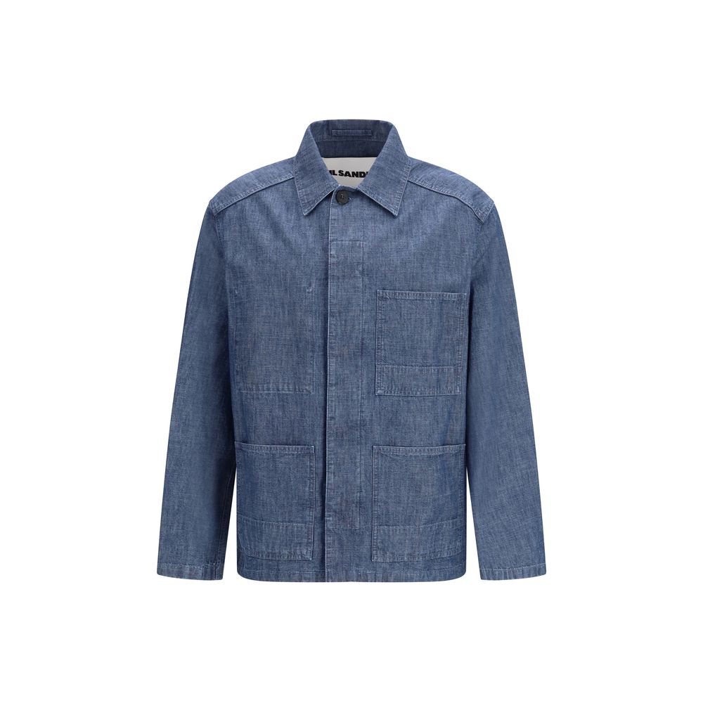 Patch-Pocket Chambray Overshirt — Blue