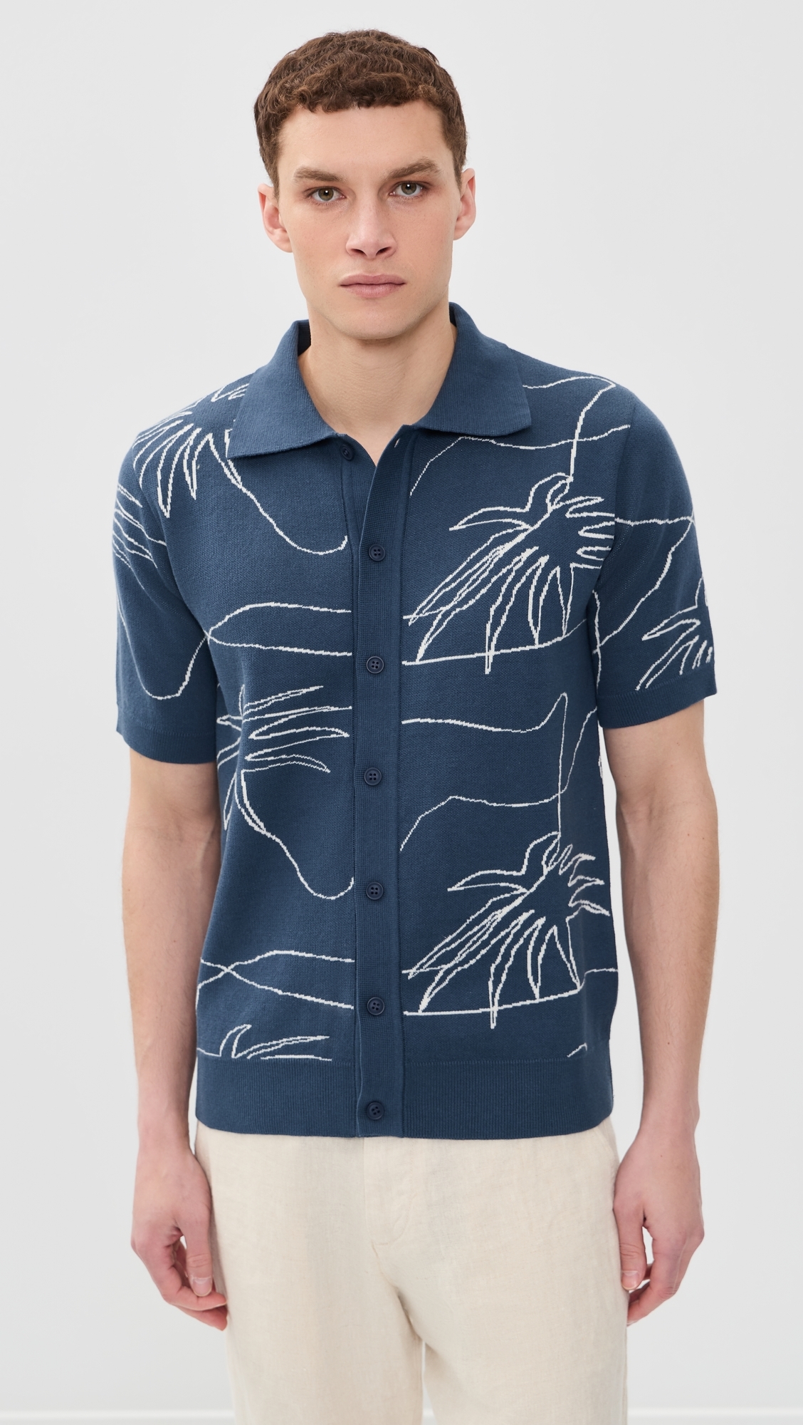 The Palms Knit Collared Shirt Blue