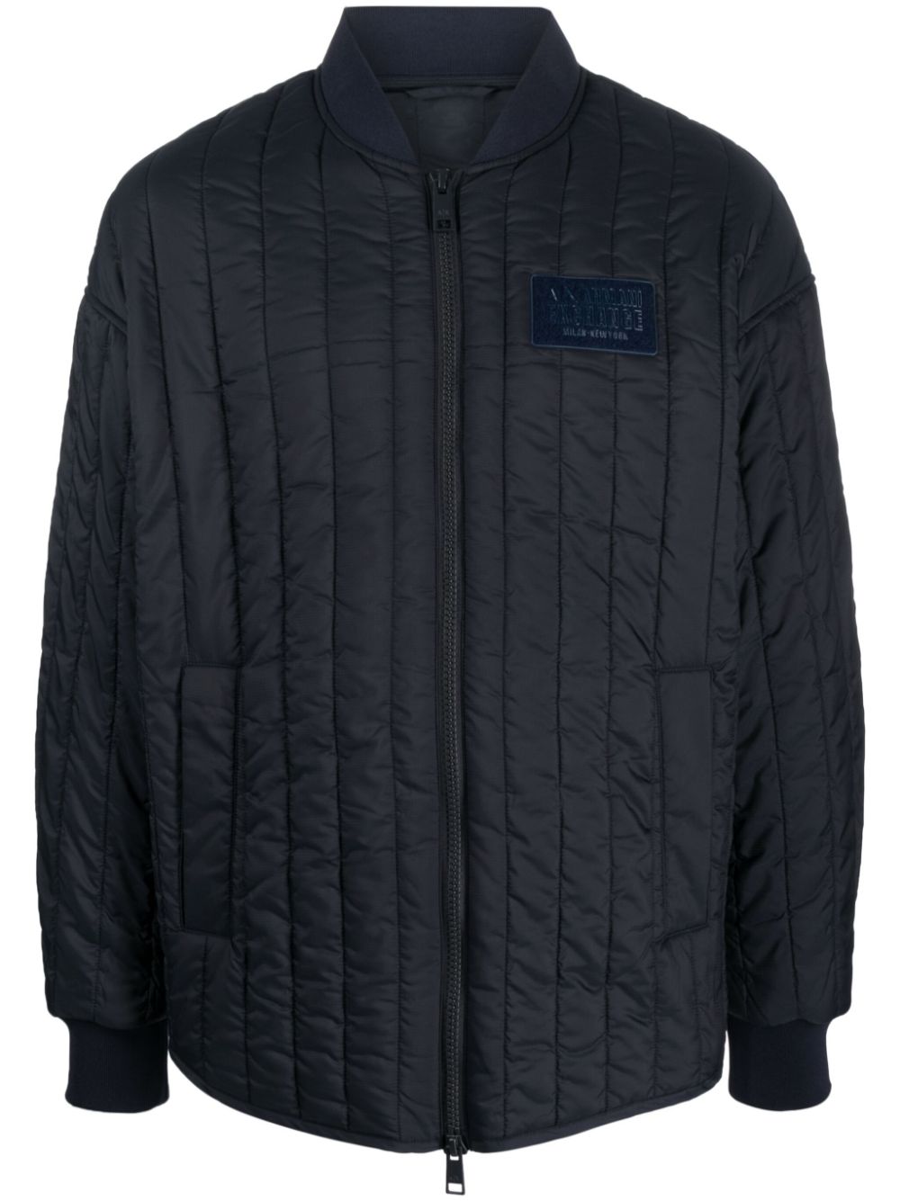 Logo-patch quilted bomber jacket - Blue