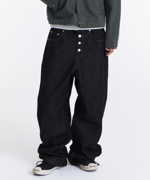 Midnight Raw Wide Denim Pants