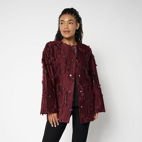 WynneCollection Long-Sleeve Organza Cut Jacquard Jacket - Red