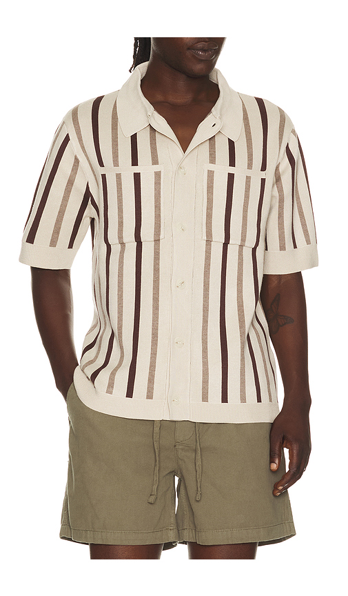 Central Park West Rowan Striped Shirt in Neutral. M. Also in S, L, XL/1X