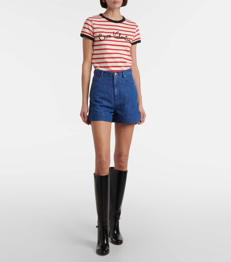 Cotton and linen denim shorts