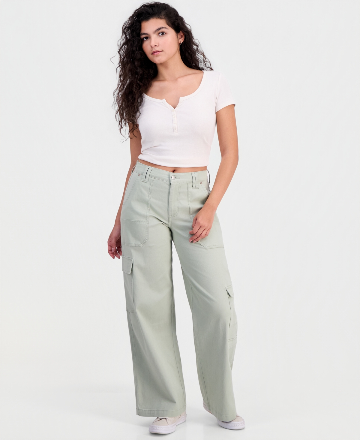 Juniors' Wide-Leg Cargo Pants - Desert Sage