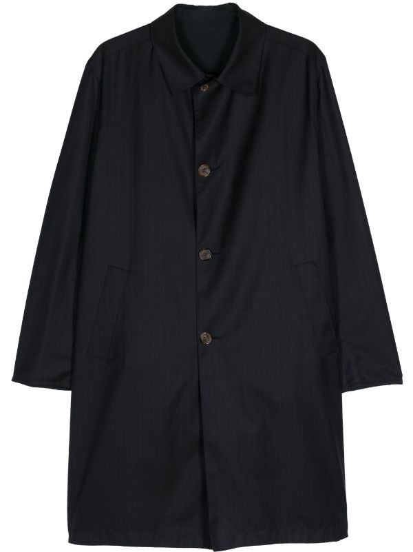 Pinstripe Single-Breasted Wool Coat — Black