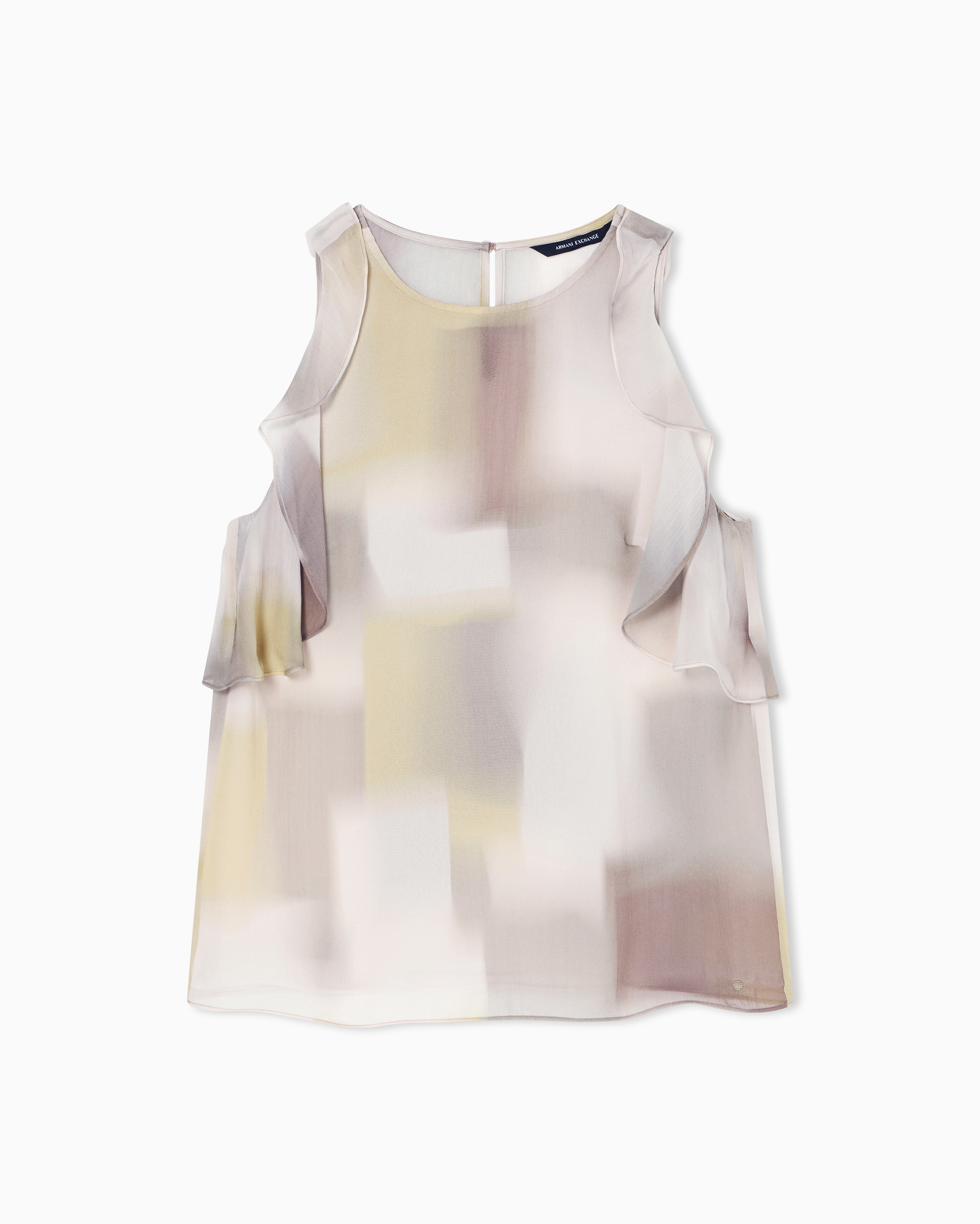 Abstract print viscose top with ruffles