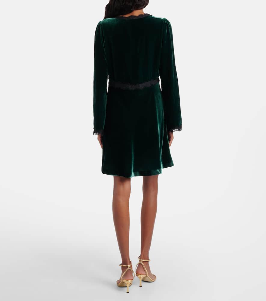 Macie lace-trimmed velvet minidress