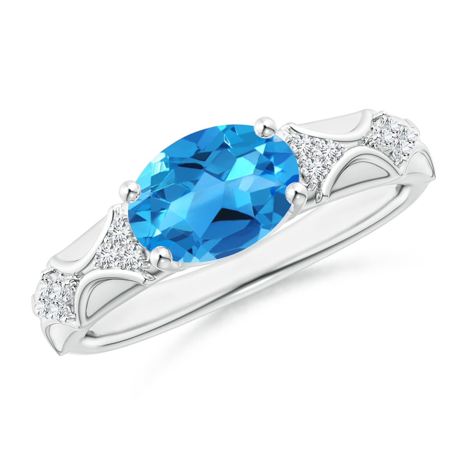 Angara 2.25 Carats Oval Swiss Blue Topaz Vintage Style Ring with Diamond Accents in Platinum