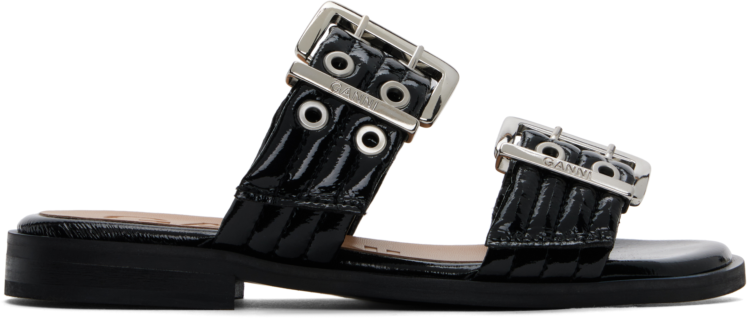 GANNI Black Feminine Buckle Two-Strap Sandals