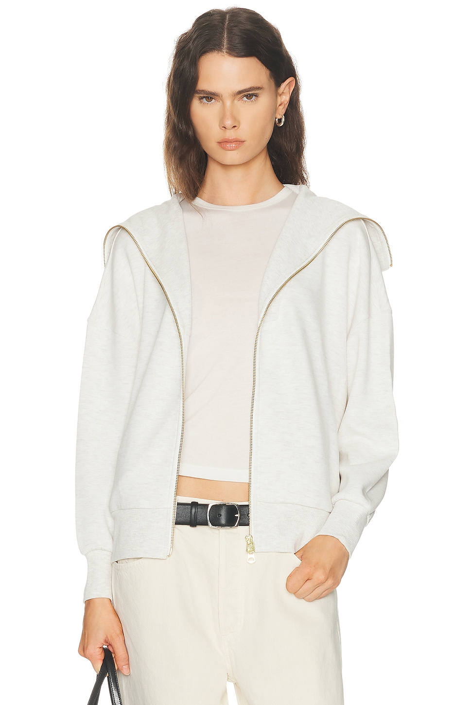 Varley Halley Zip Through Sweatshirt in Ivory Marl - Light Grey. L also in M