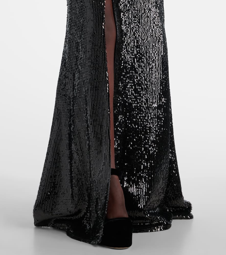 Sequined strapless silk-blend gown
