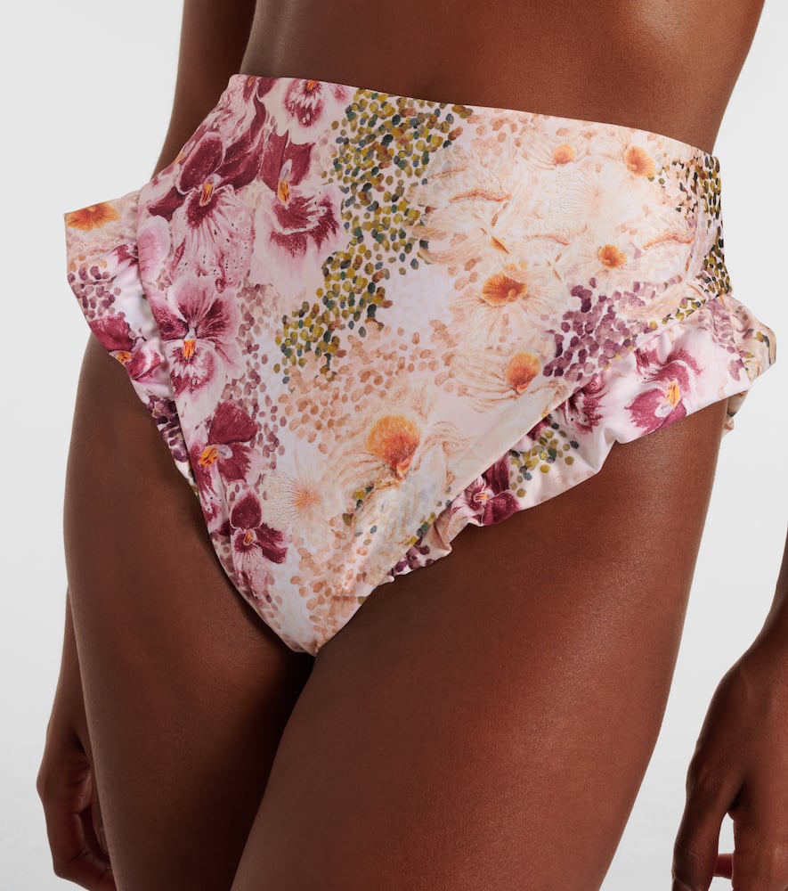 Jengibre ruffled floral high-rise bikini bottoms
