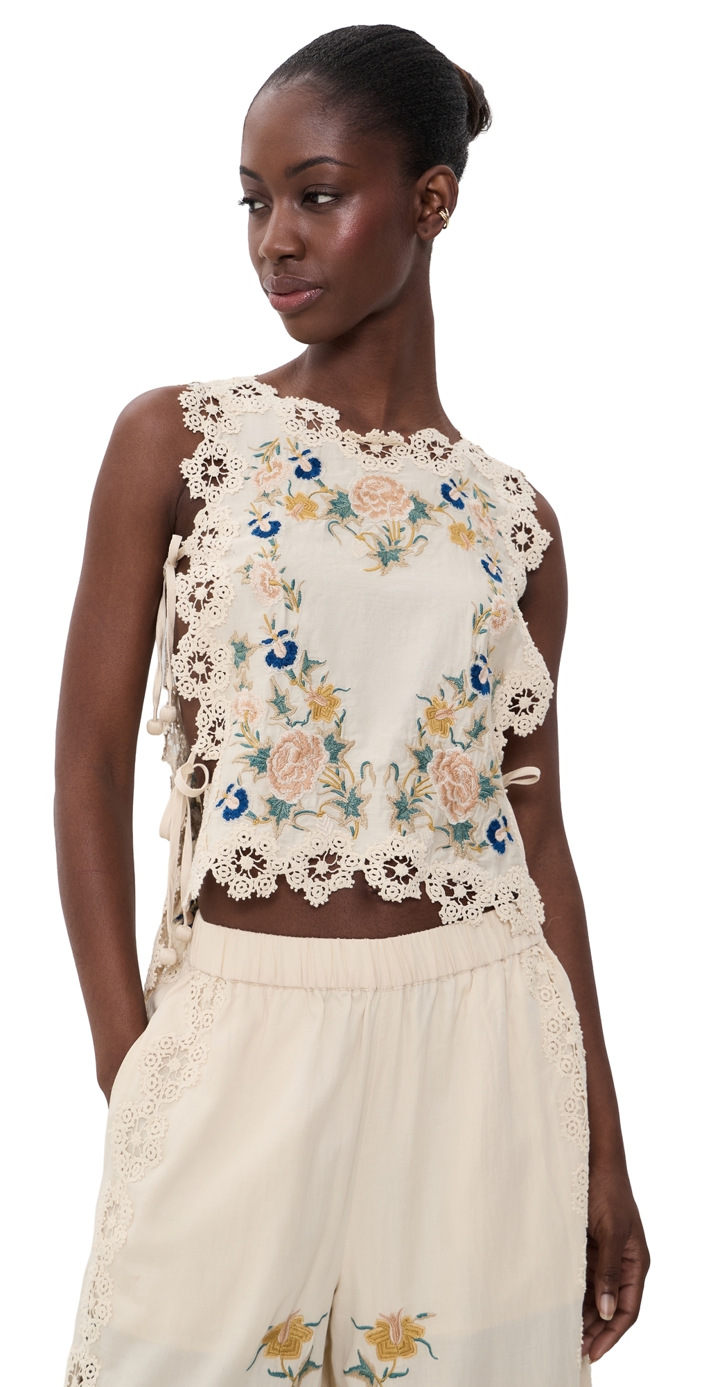 Adonna Embroidered Sleeveless Top Cream