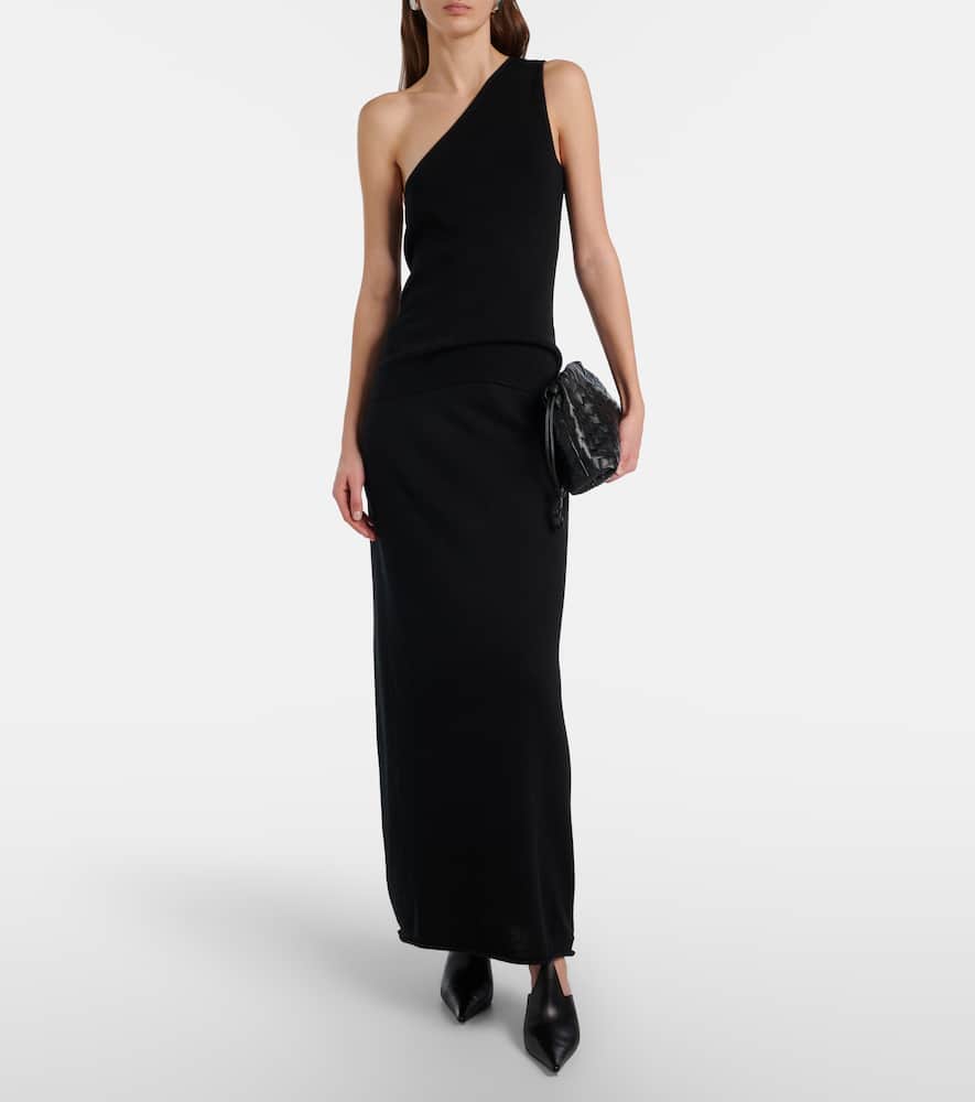 One-shoulder cotton and cashmere top
