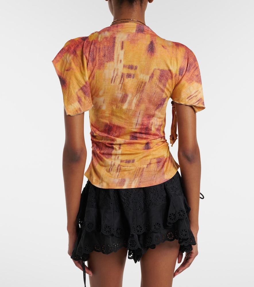 Jazia printed ruffled cotton top