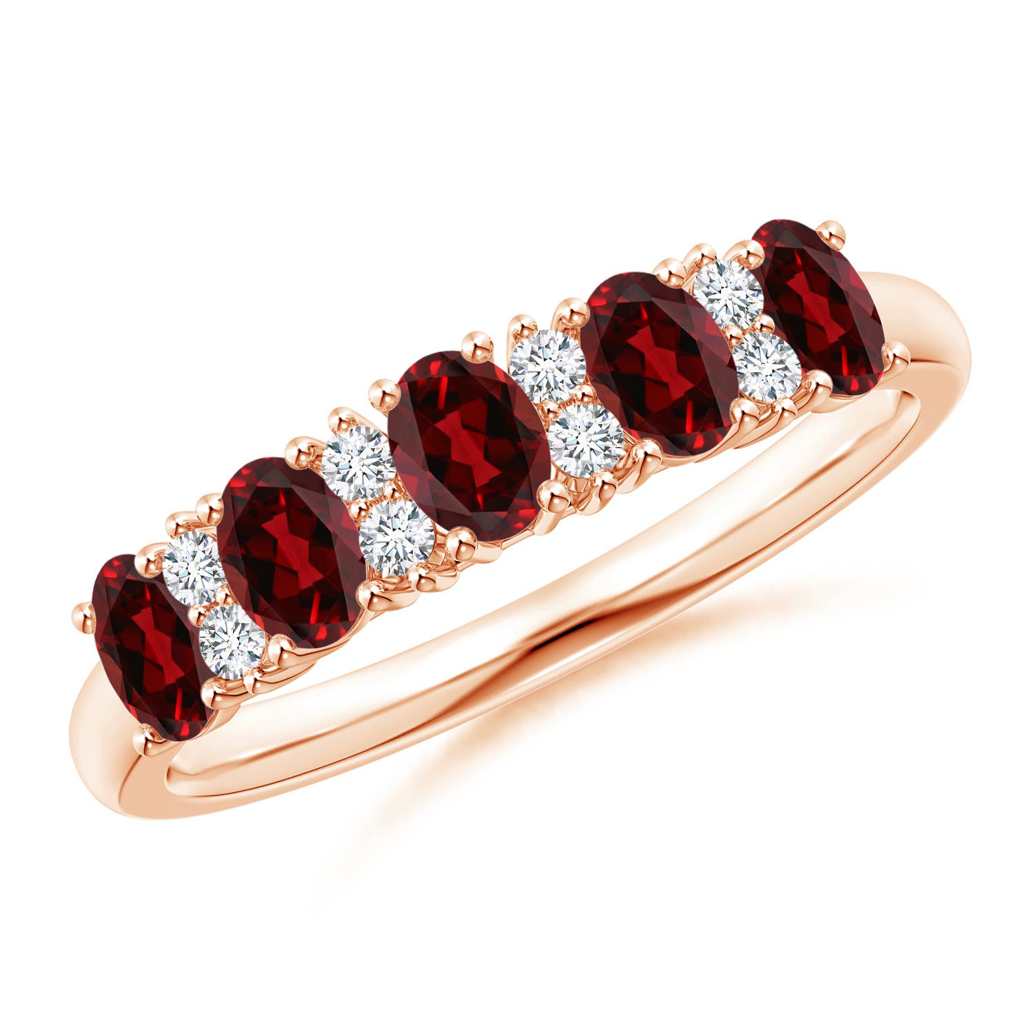 Angara 1.0 Carat Five Stone Garnet and Diamond Wedding Ring in 14K Rose Gold
