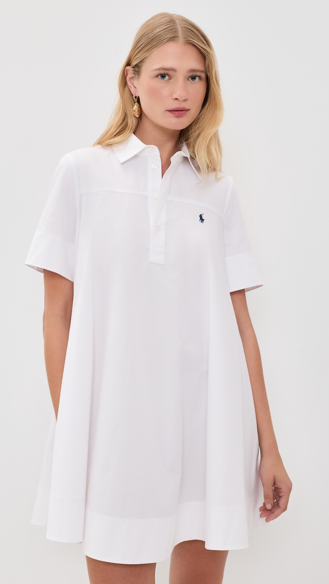 Super Poplin Collared Short Sleeve Dress White