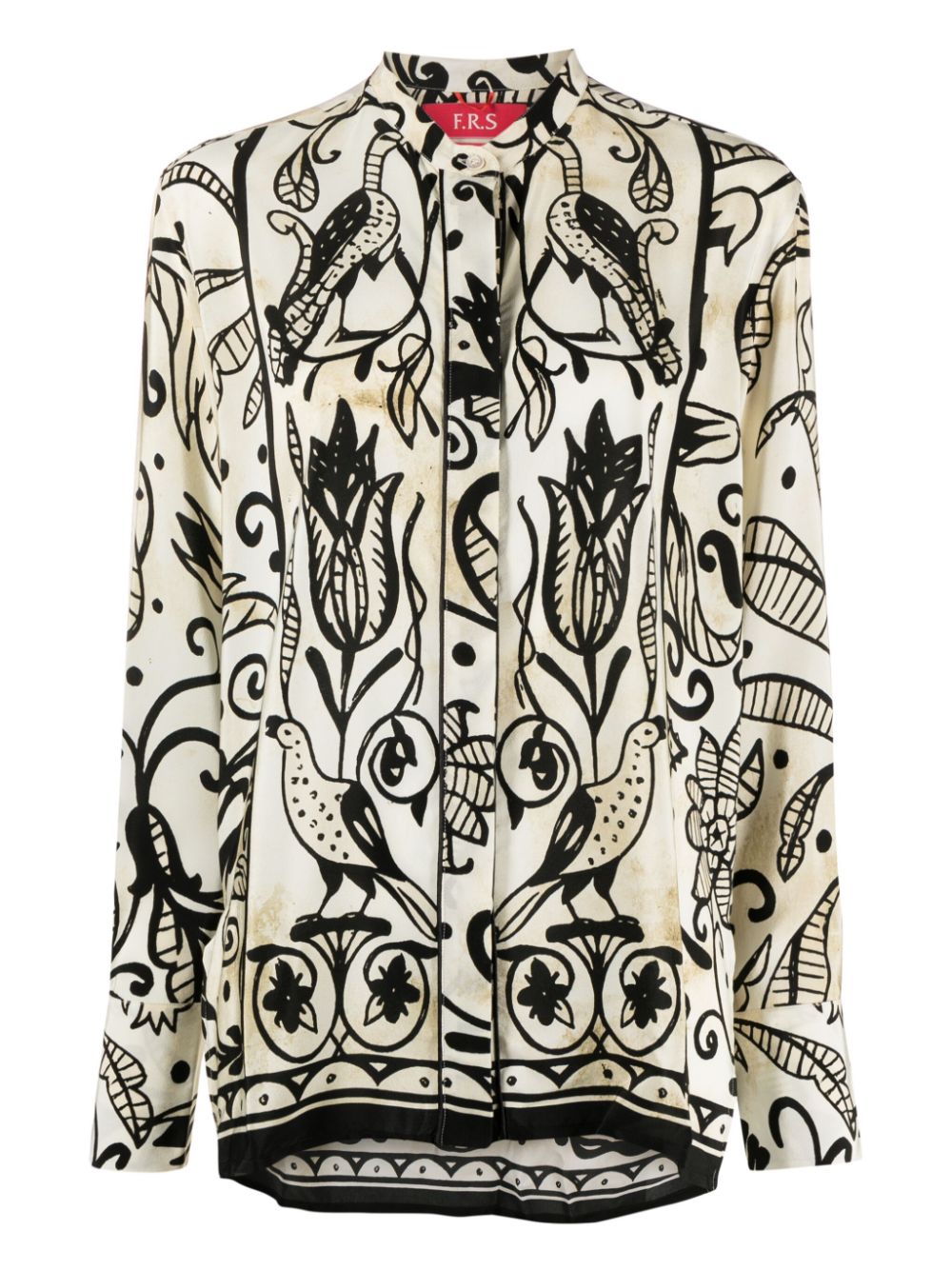 Floral-print silk pyjama shirt - White