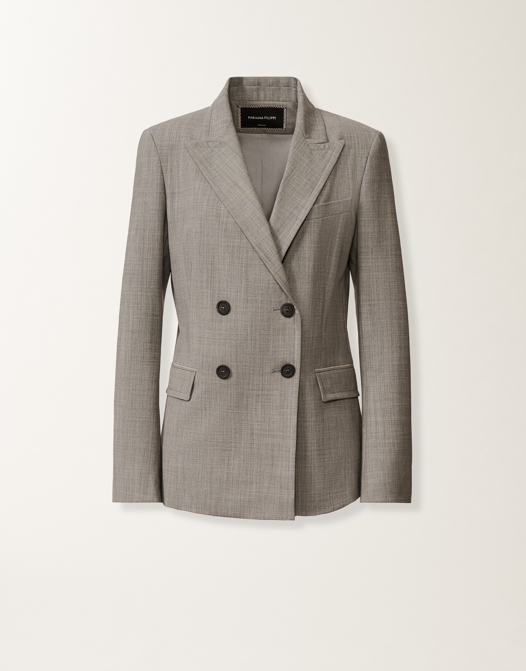 Double-breasted jacket in fresh bi-stretch wool, rock mélange