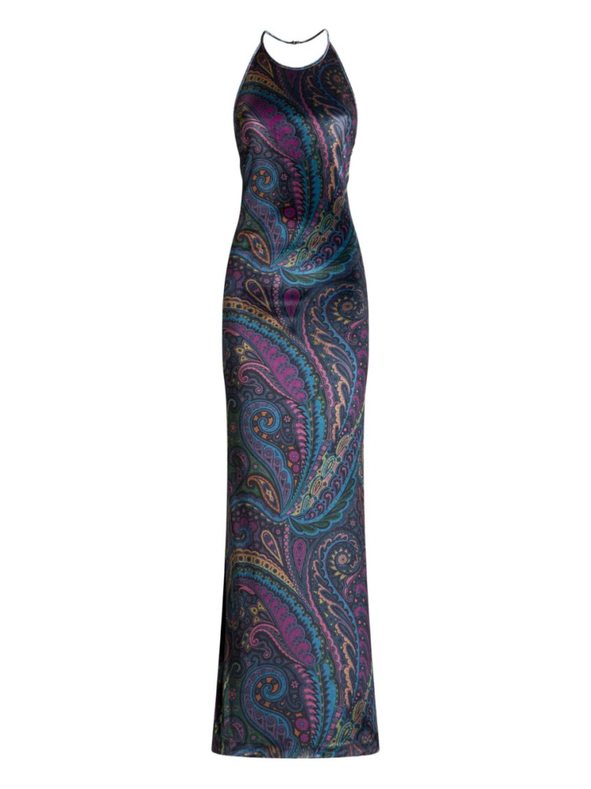 Dark Blue Paisley-print Maxi Dress