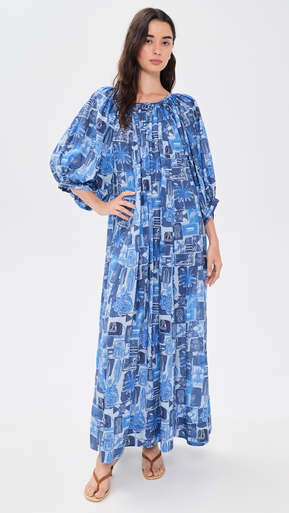 Shirred Maxi Dress Seaside Florida Coast One Size