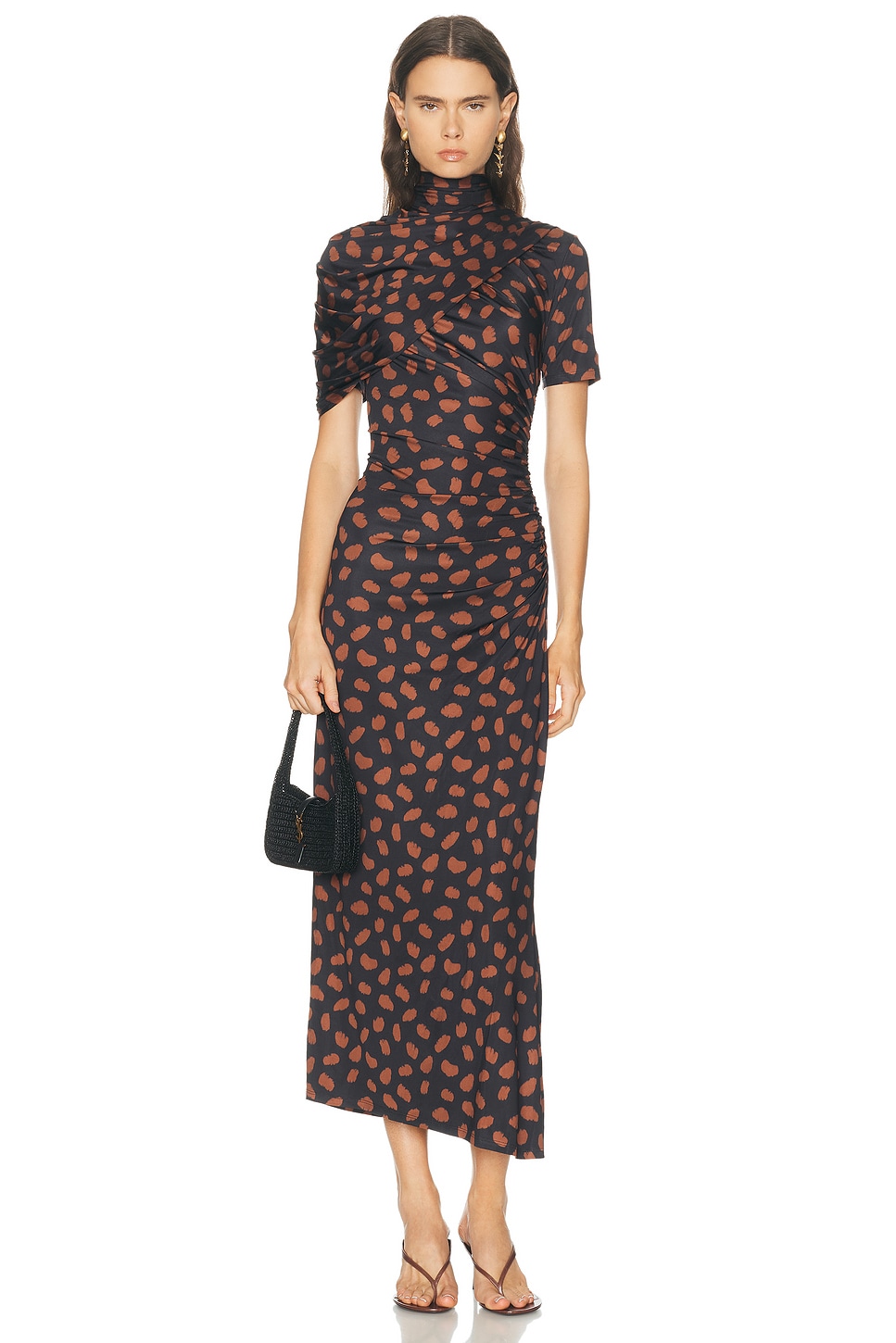 Johanna Ortiz Serene Safari Ankle Dress in Black & Coffee - Black,Brown. 0 also , 4