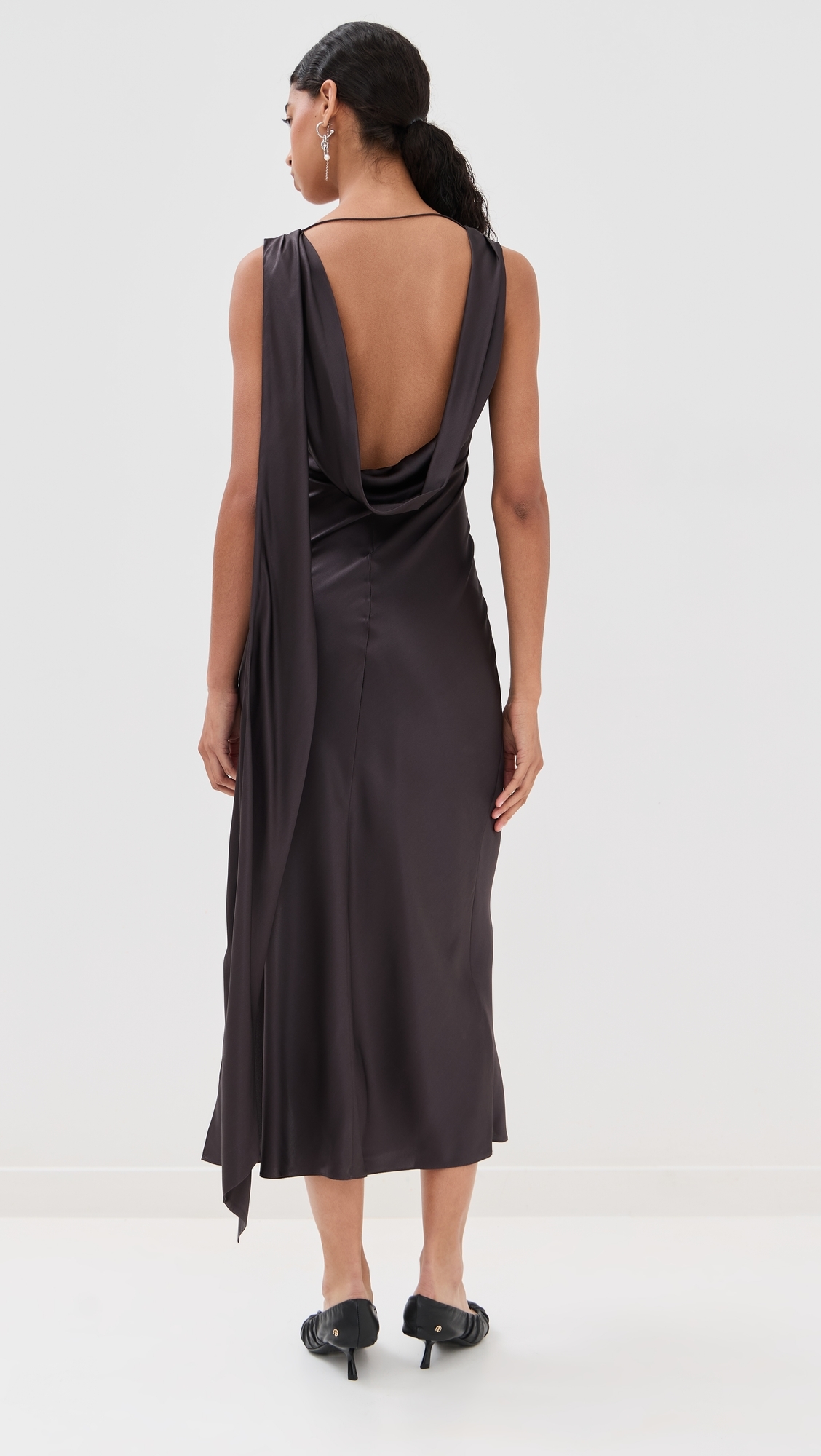 Silk Satin Tunic Dress Graphite Grey