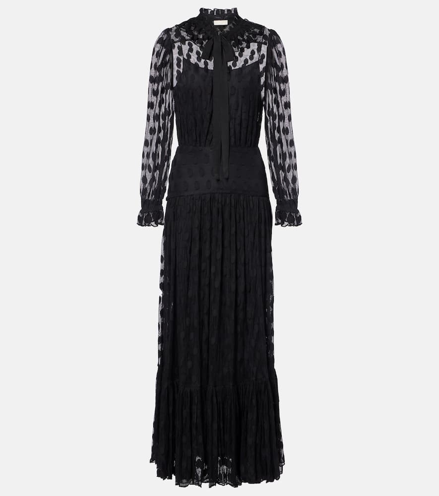 Soraya polka-dot tie-neck mesh maxi dress