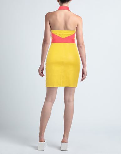 Woman Mini dress Mustard Size 10 Lambskin, Cotton, Elastane