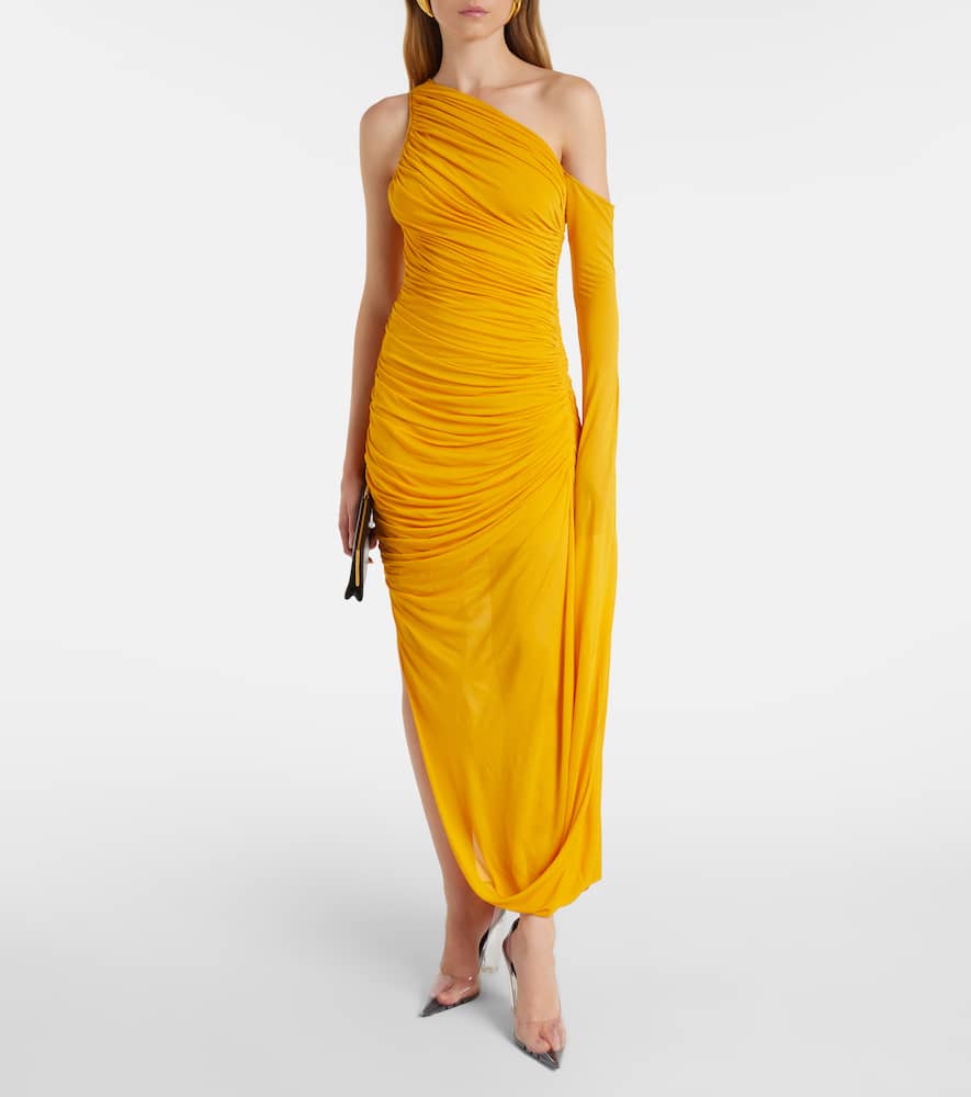 Draped one-shoulder jersey maxi dress