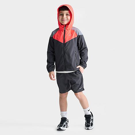Little Kids Windrunner Jacket and Shorts Set in Dark Smoke Grey/Red