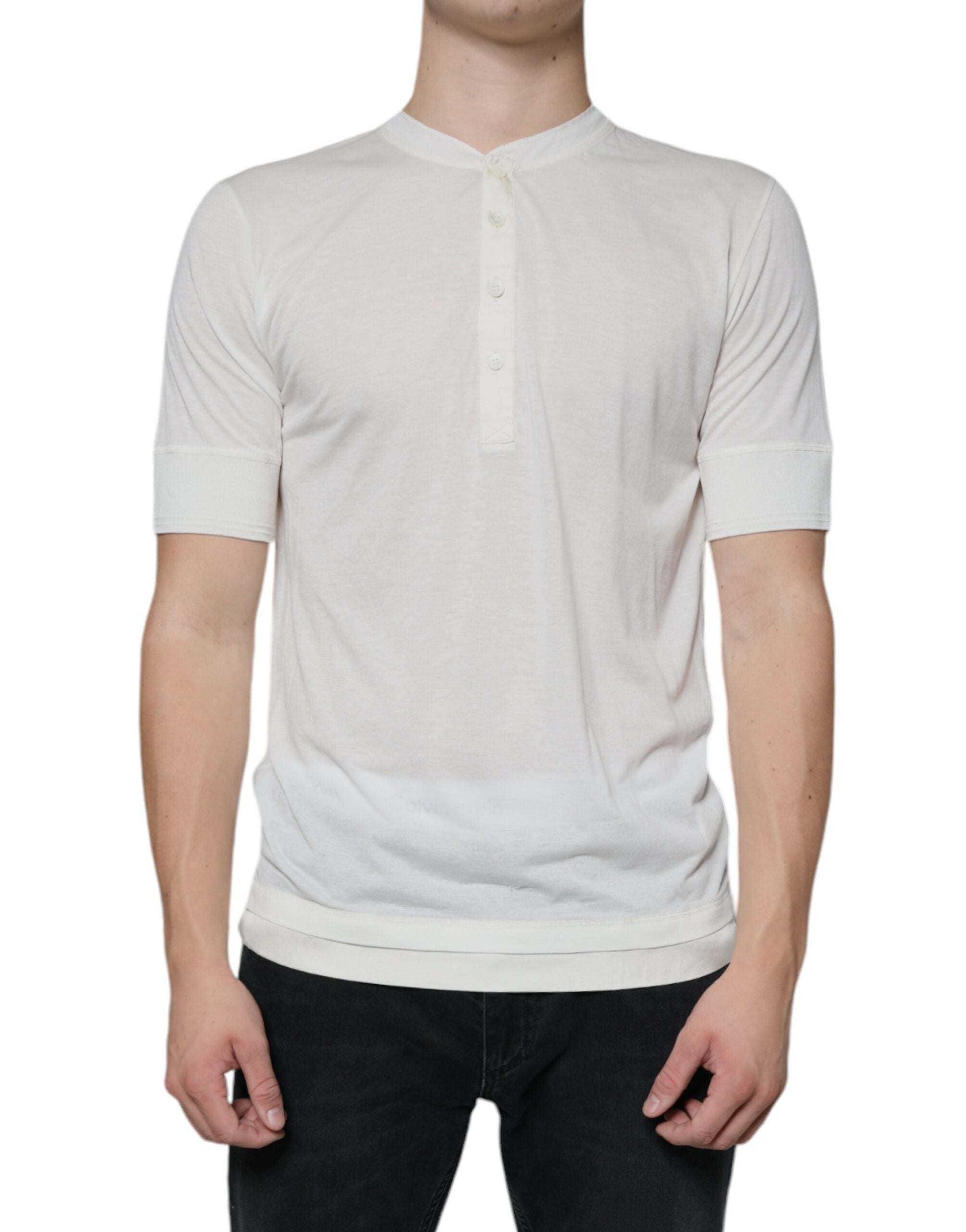 Cotton-Silk Henley T-shirt — White