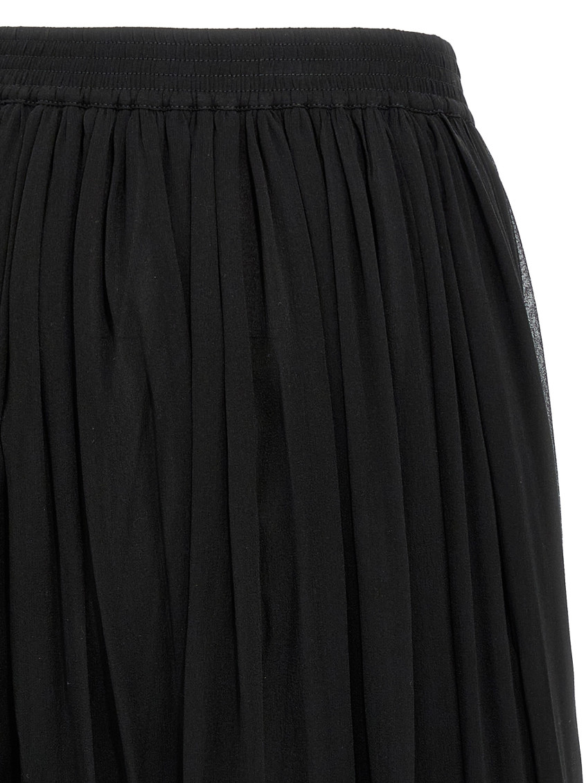 Black Semi-transparent Skirt With All-over Ruche In Silk Woman