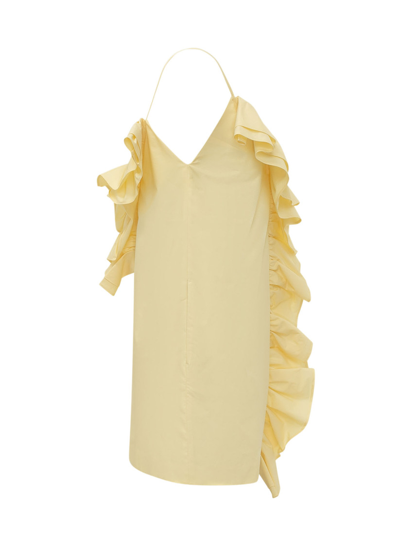 Yellow Solid V Neck Knee Length Dress