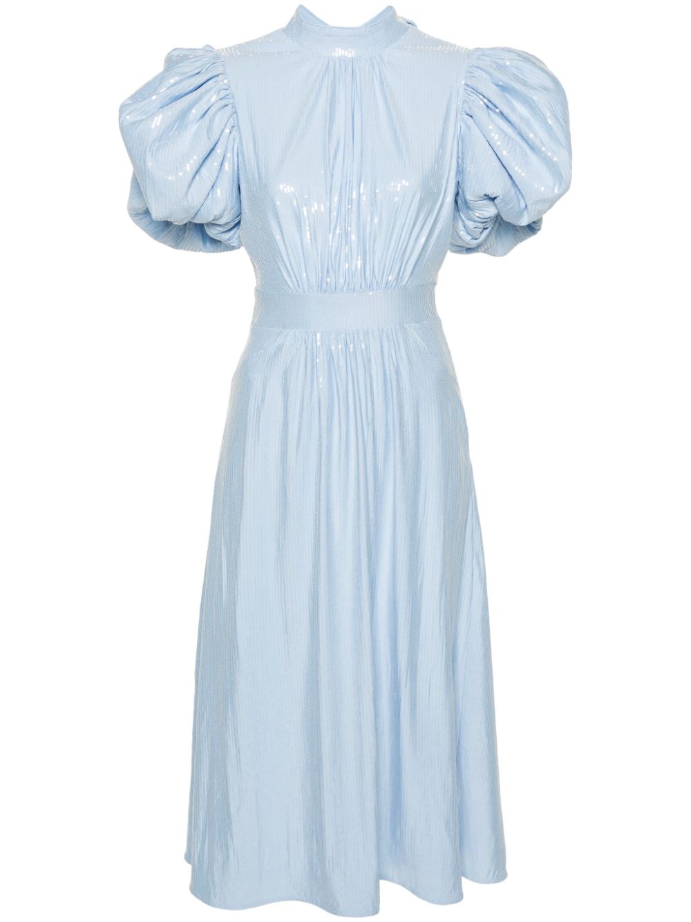 Puff-sleeve sequined midi dress - Blue