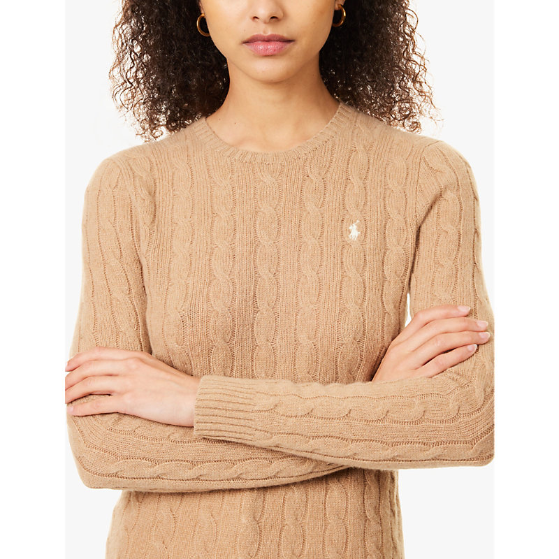 Womens Collection Camel Melange Logo-embroidered Cable-knit Wool and Cashmere Jumper 